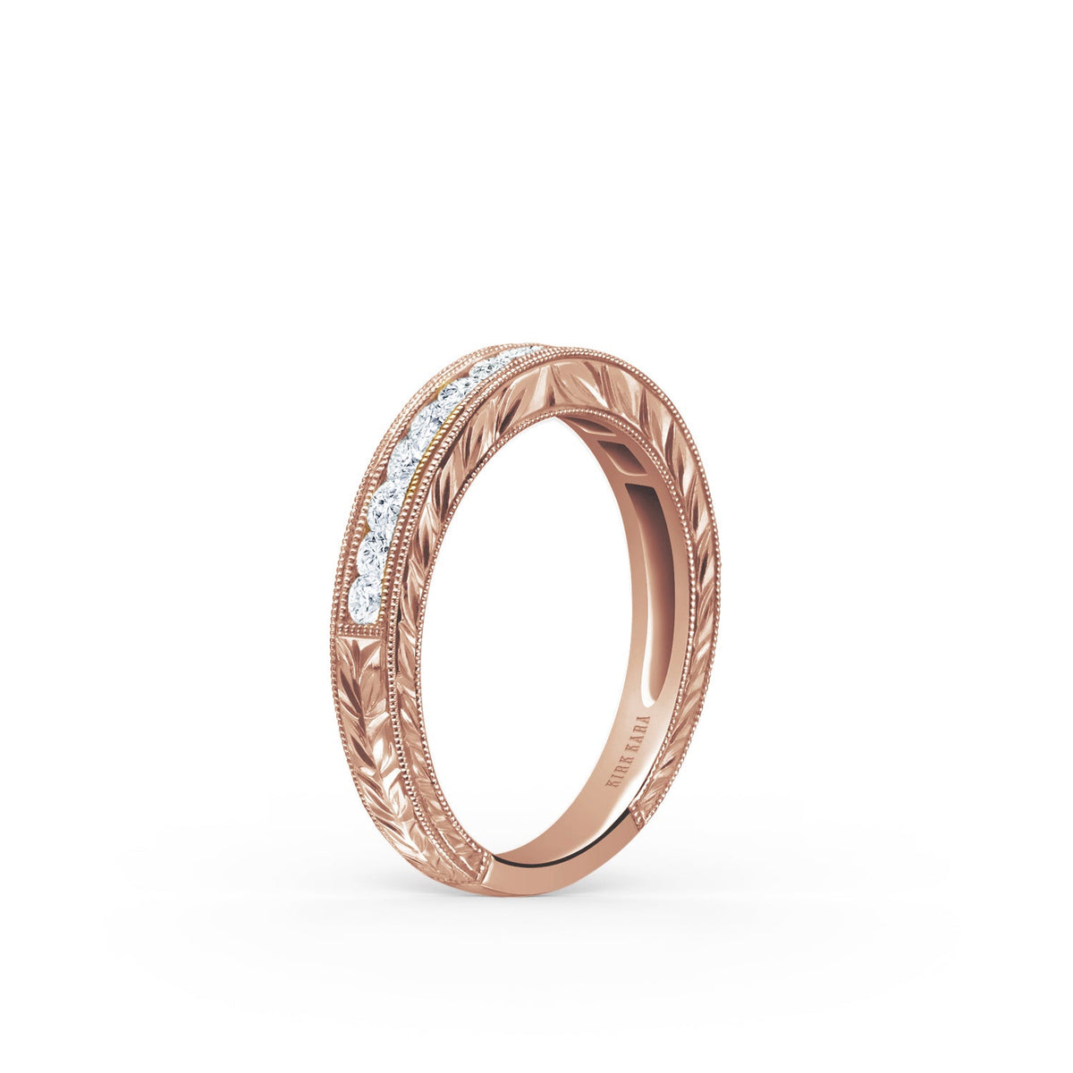 Engraved Channel Set Milgrain Diamond Wedding Band