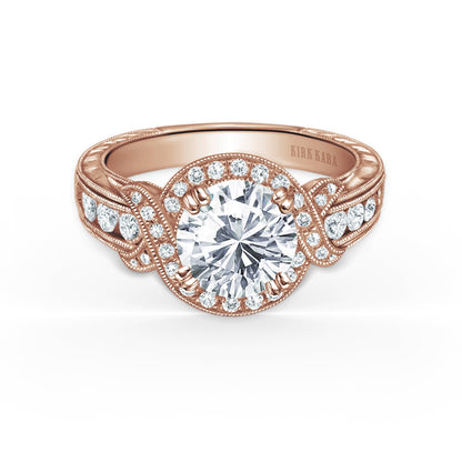 Halo Engraved Channel Set Milgrain Diamond Engagement Ring