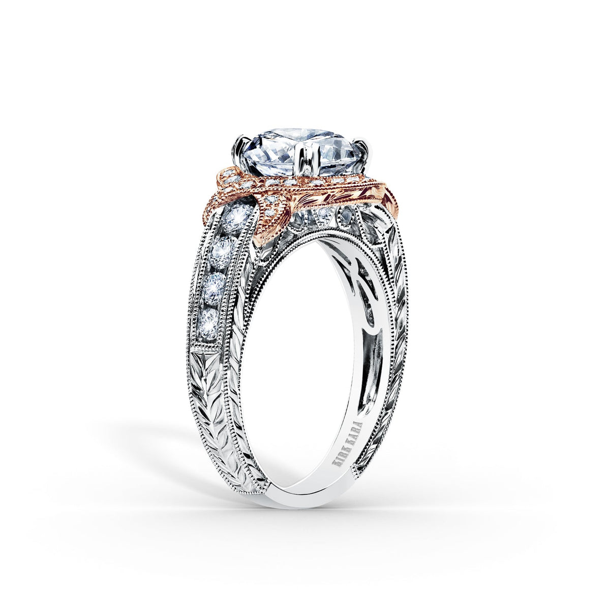 Halo Engraved Channel Set Milgrain Diamond Engagement Ring