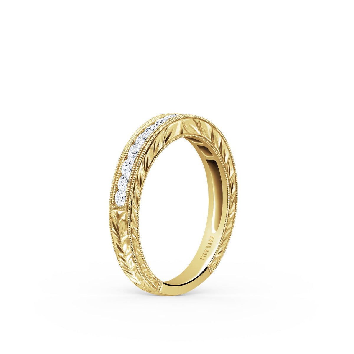 Engraved Channel Set Milgrain Diamond Wedding Band