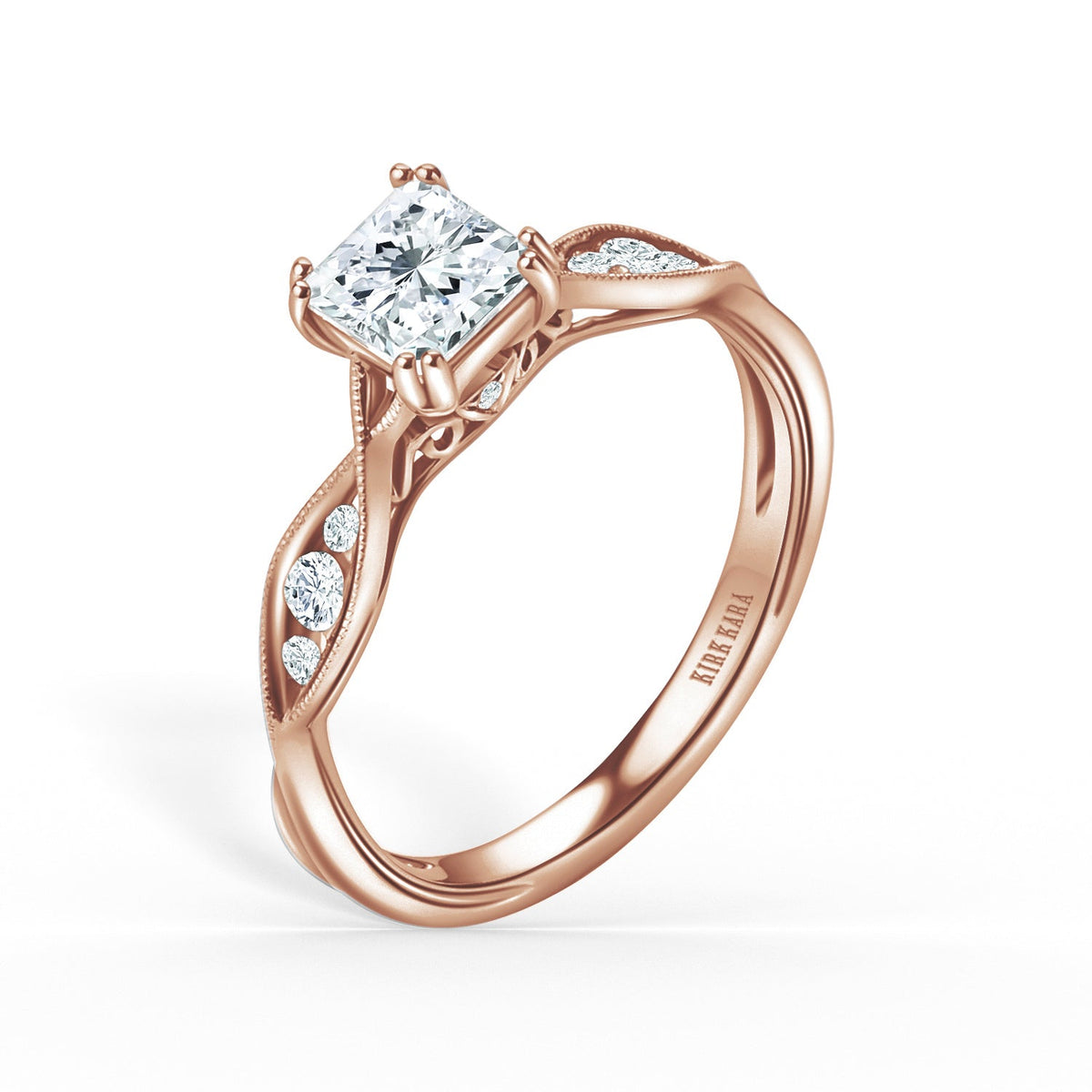 Milgrain Ribbon Channel Set Diamond Engagement Ring