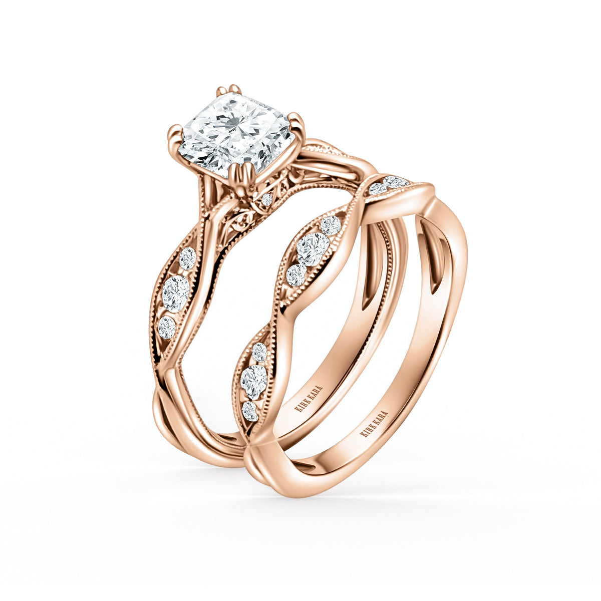 Milgrain Ribbon Channel Set Diamond Engagement Ring