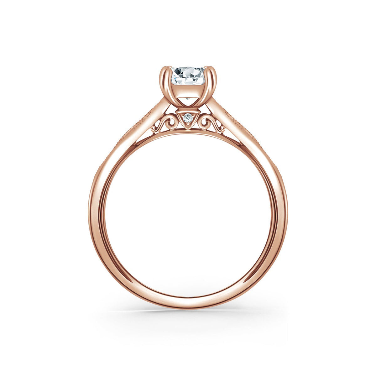 Milgrain Ribbon Channel Set Diamond Engagement Ring