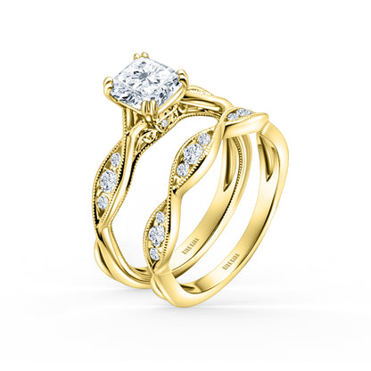 Milgrain Ribbon Channel Set Diamond Engagement Ring