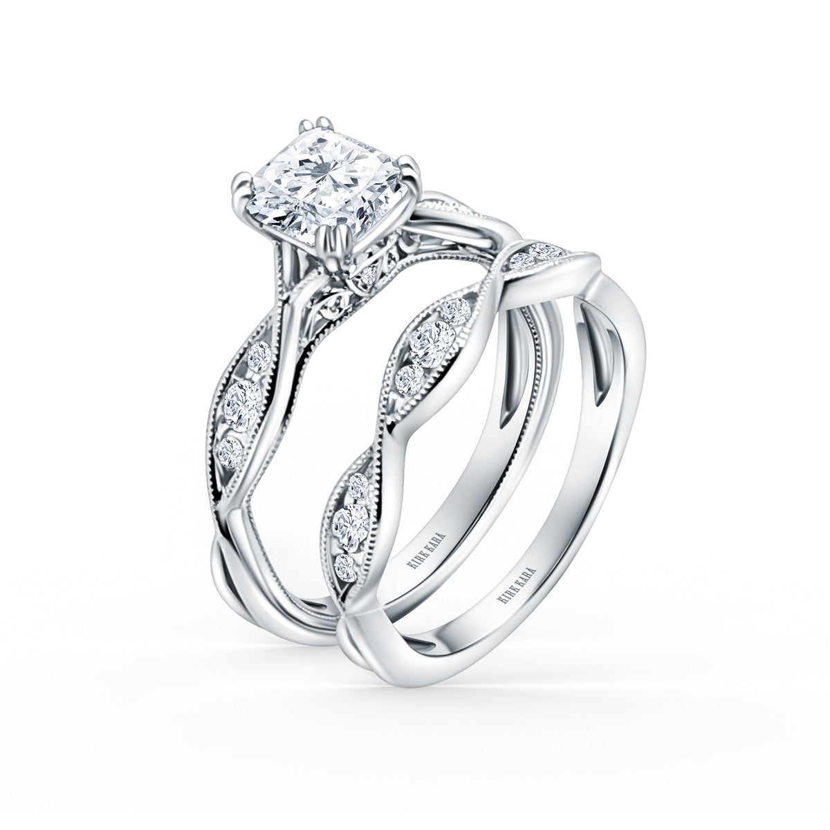 Milgrain Ribbon Channel Set Diamond Engagement Ring