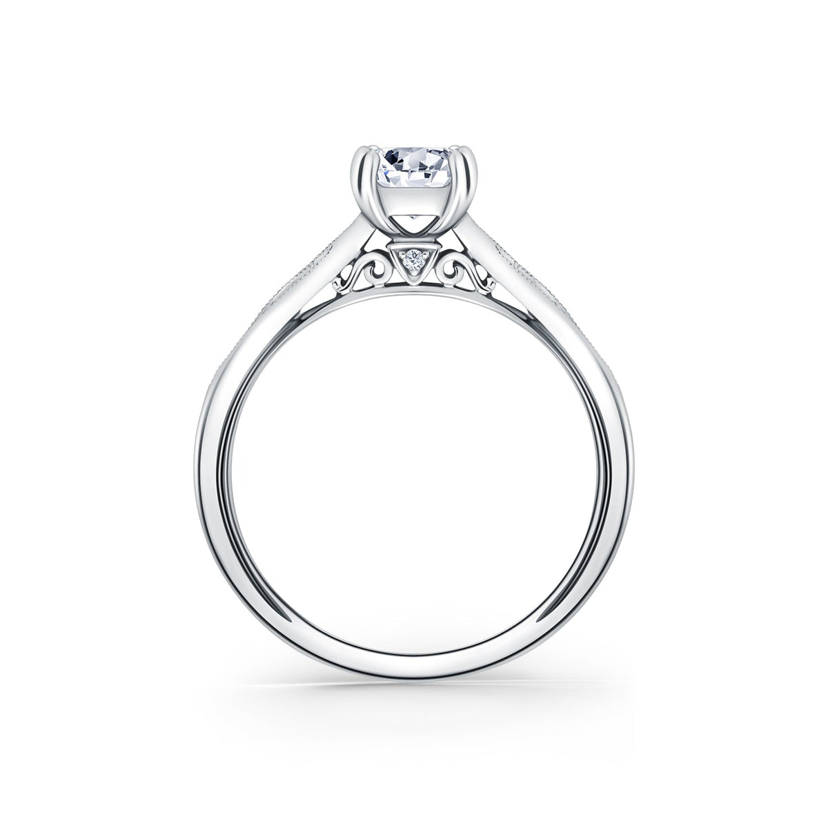 Milgrain Ribbon Channel Set Diamond Engagement Ring