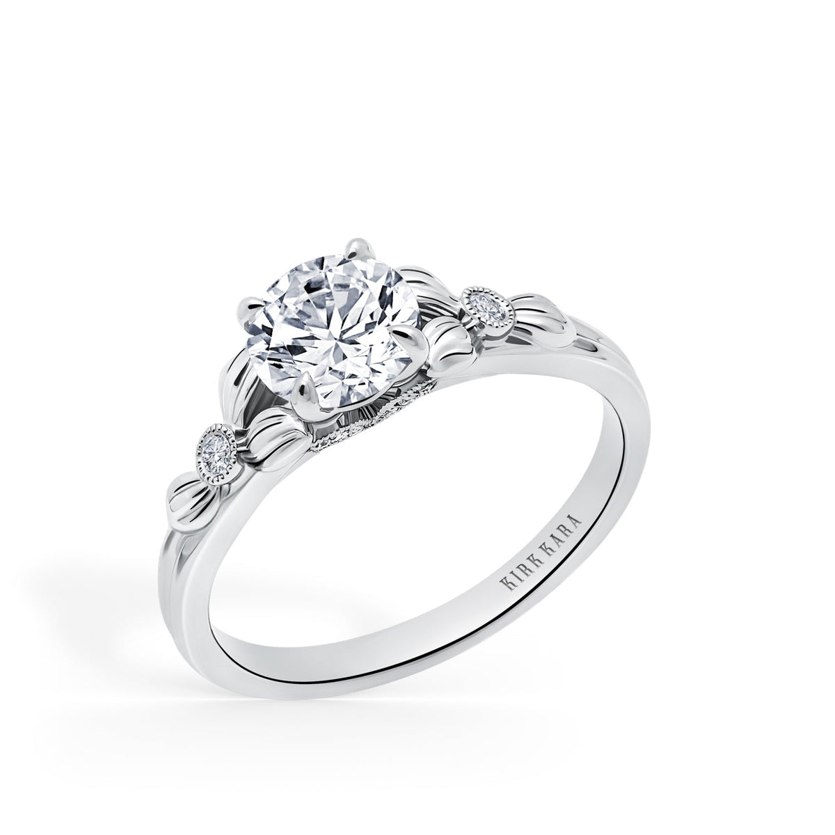 Leaf Milgrain Diamond Engagement Ring