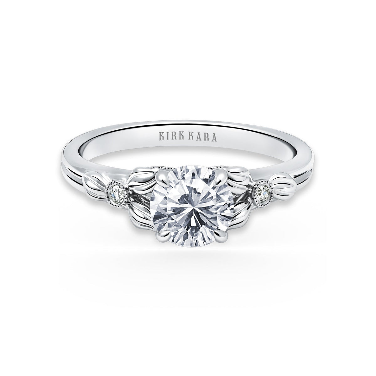 Leaf Milgrain Diamond Engagement Ring