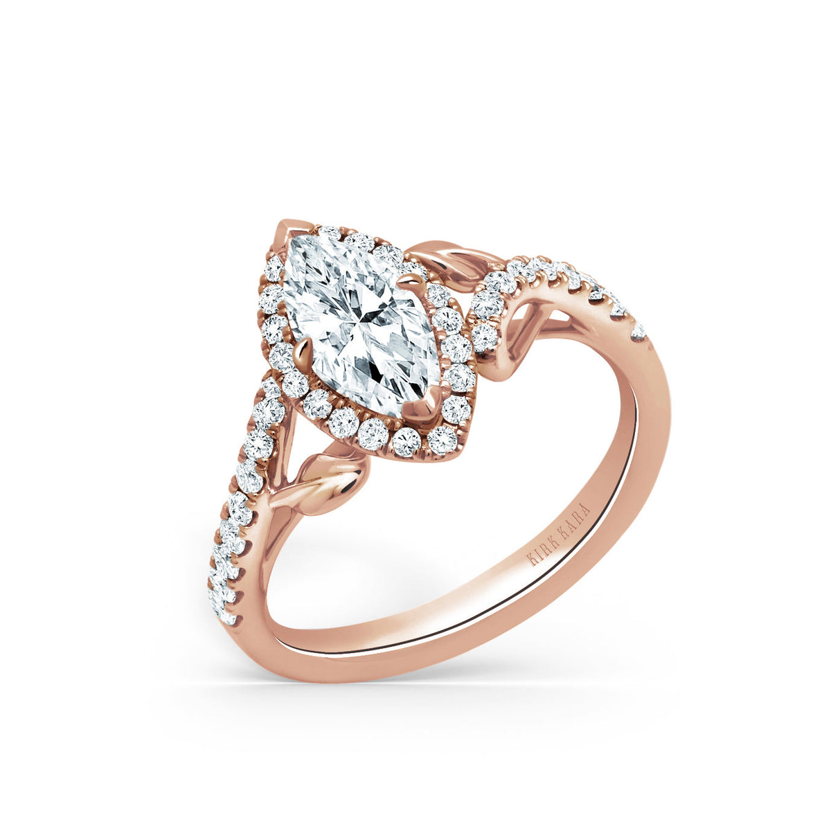 Halo Leaf Accent Diamond Engagement Ring
