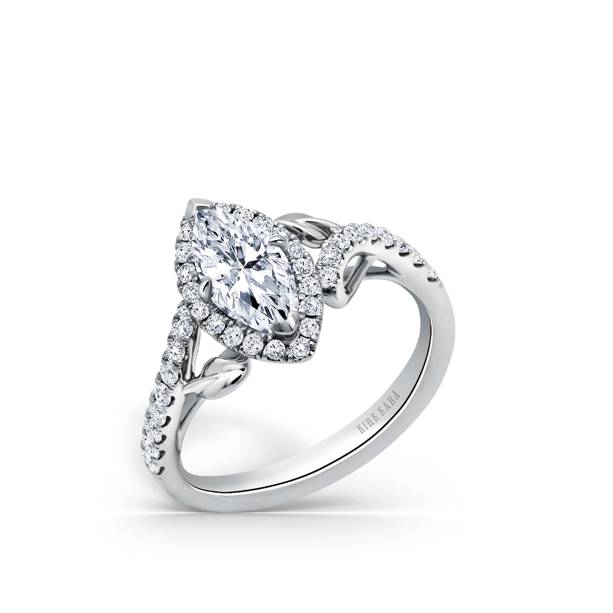 Halo Leaf Accent Diamond Engagement Ring
