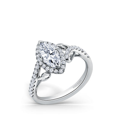 Halo Leaf Accent Diamond Engagement Ring