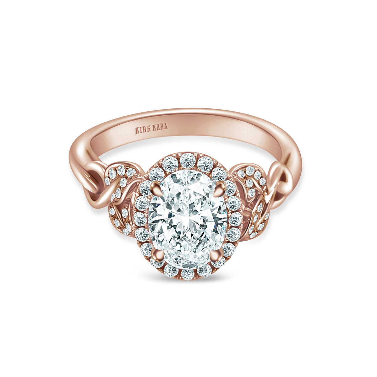 Oval Pavé Leaf Halo Diamond Engagement Ring