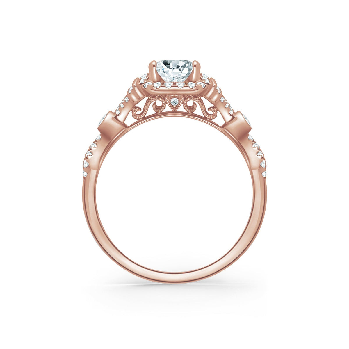Deco Bezel Accent Halo Diamond Engagement Ring