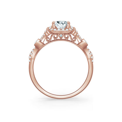 Deco Bezel Accent Halo Diamond Engagement Ring