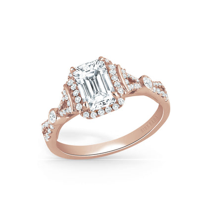 Deco Bezel Accent Halo Diamond Engagement Ring