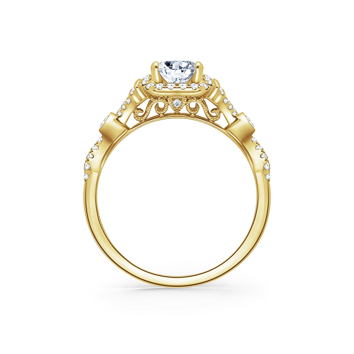 Deco Bezel Accent Halo Diamond Engagement Ring