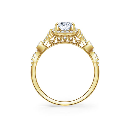 Deco Bezel Accent Halo Diamond Engagement Ring