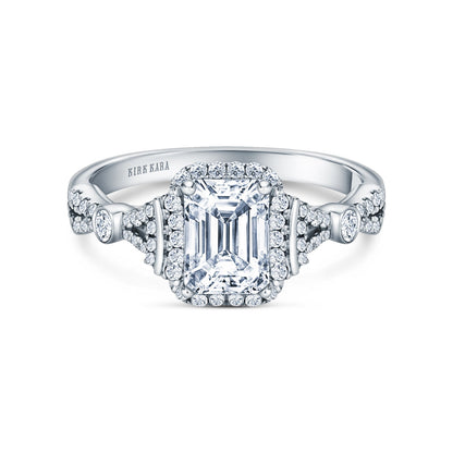 Deco Bezel Accent Halo Diamond Engagement Ring