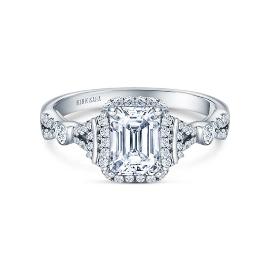 Deco Bezel Accent Halo Diamond Engagement Ring