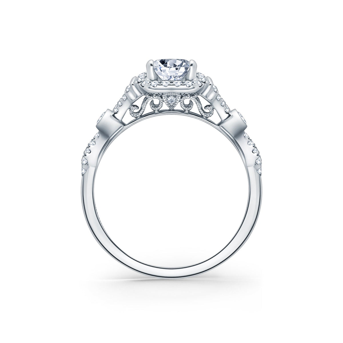 Deco Bezel Accent Halo Diamond Engagement Ring