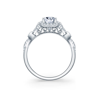 Deco Bezel Accent Halo Diamond Engagement Ring