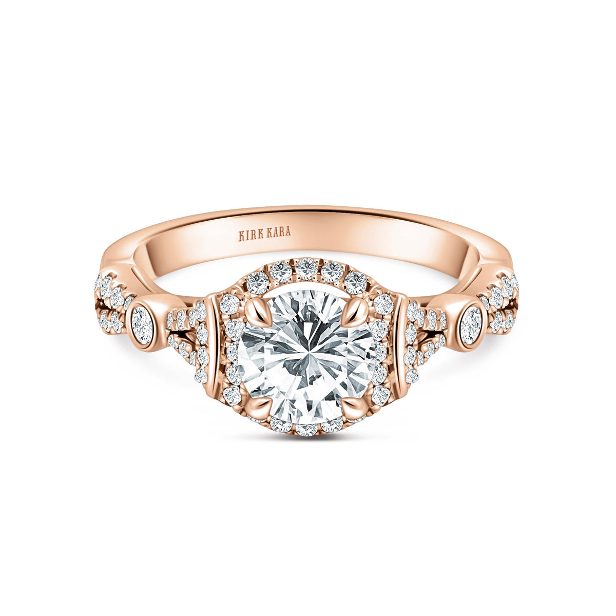 Deco Bezel Accent Halo Diamond Engagement Ring