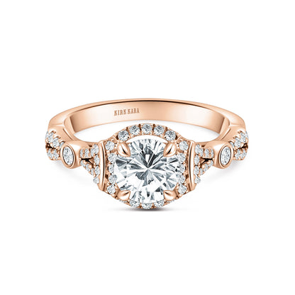 Deco Bezel Accent Halo Diamond Engagement Ring
