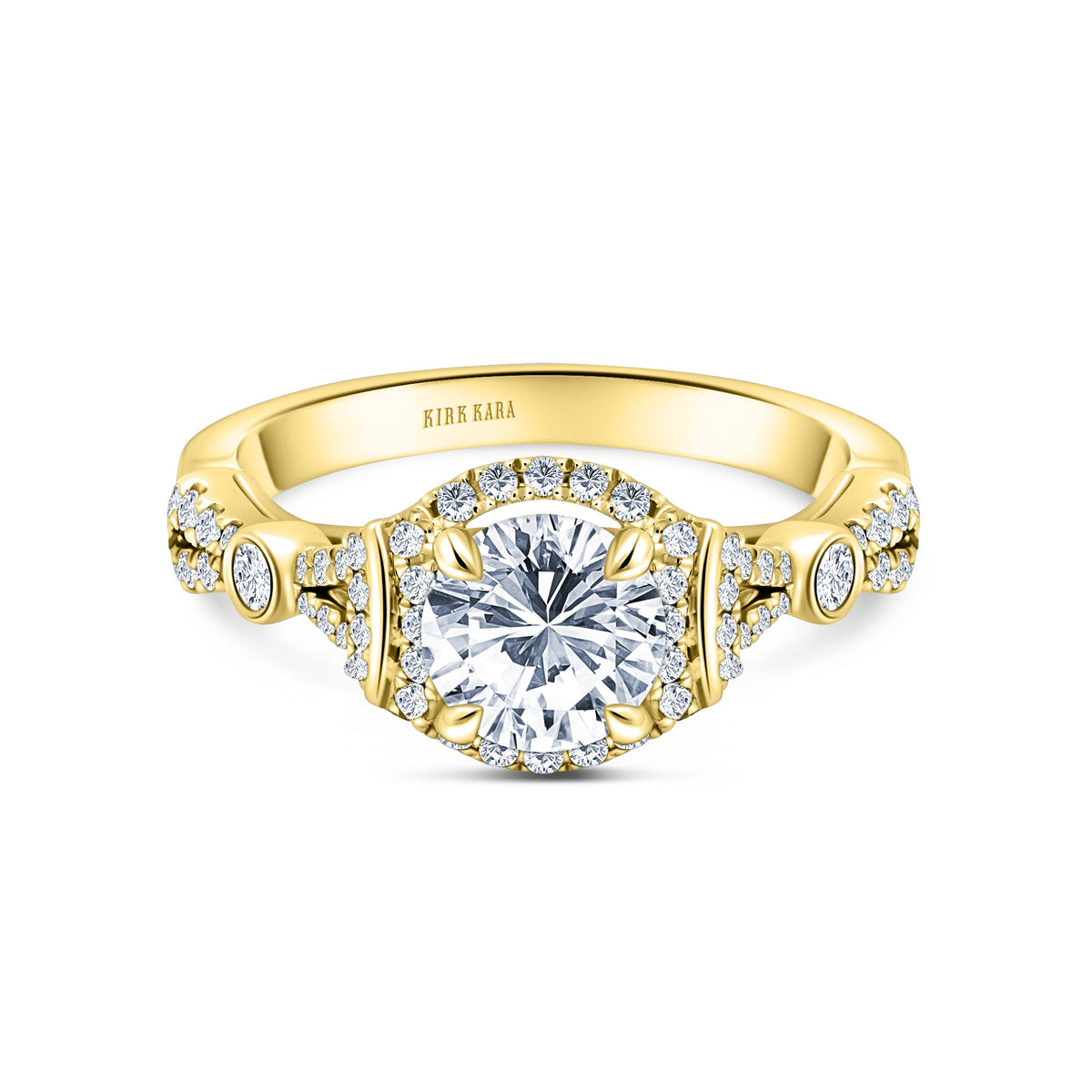 Deco Bezel Accent Halo Diamond Engagement Ring