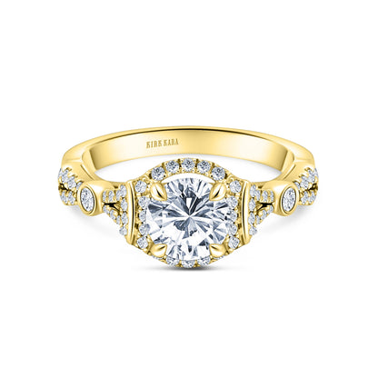 Deco Bezel Accent Halo Diamond Engagement Ring