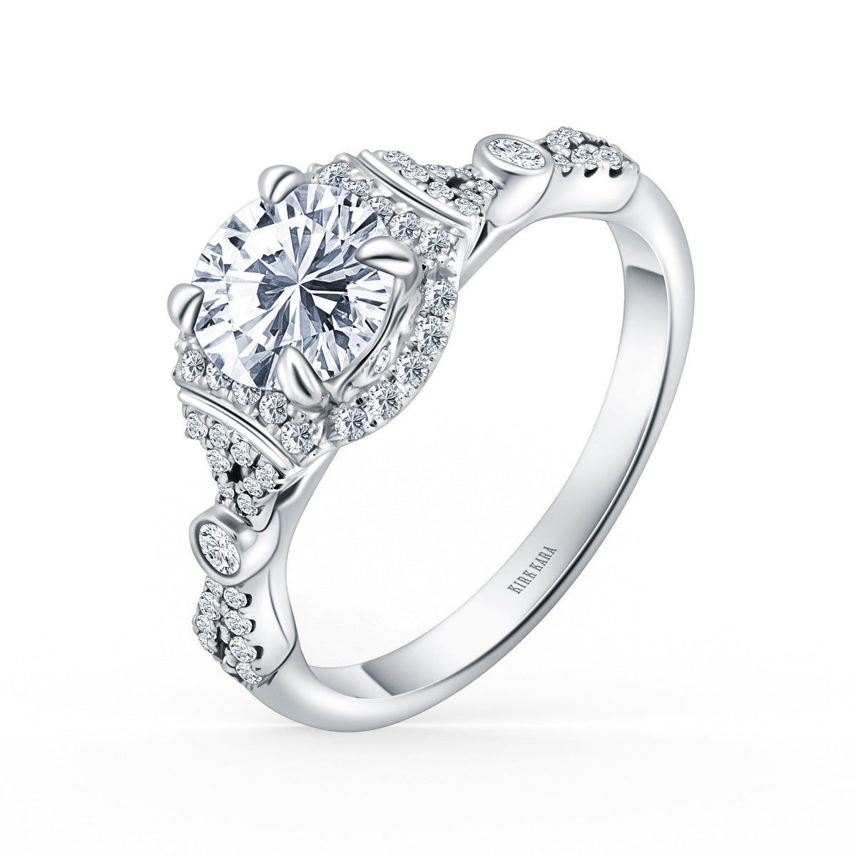 Deco Bezel Accent Halo Diamond Engagement Ring