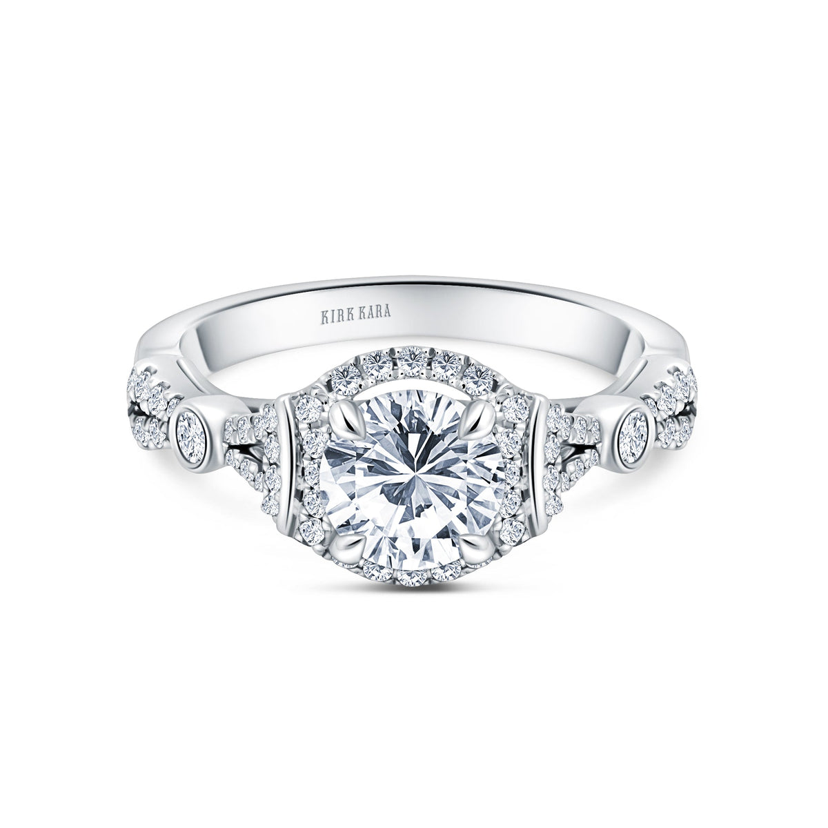 Deco Bezel Accent Halo Diamond Engagement Ring