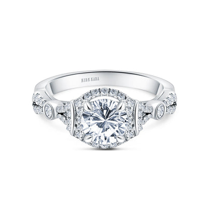 Deco Bezel Accent Halo Diamond Engagement Ring