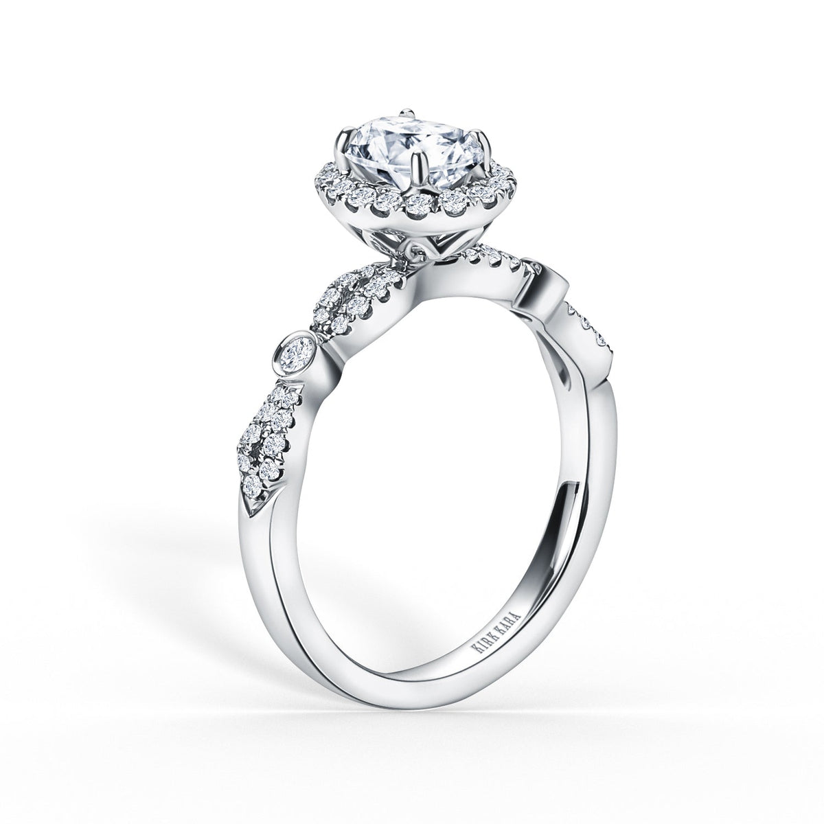 Deco Bezel Accent Floating Halo Diamond Engagement Ring