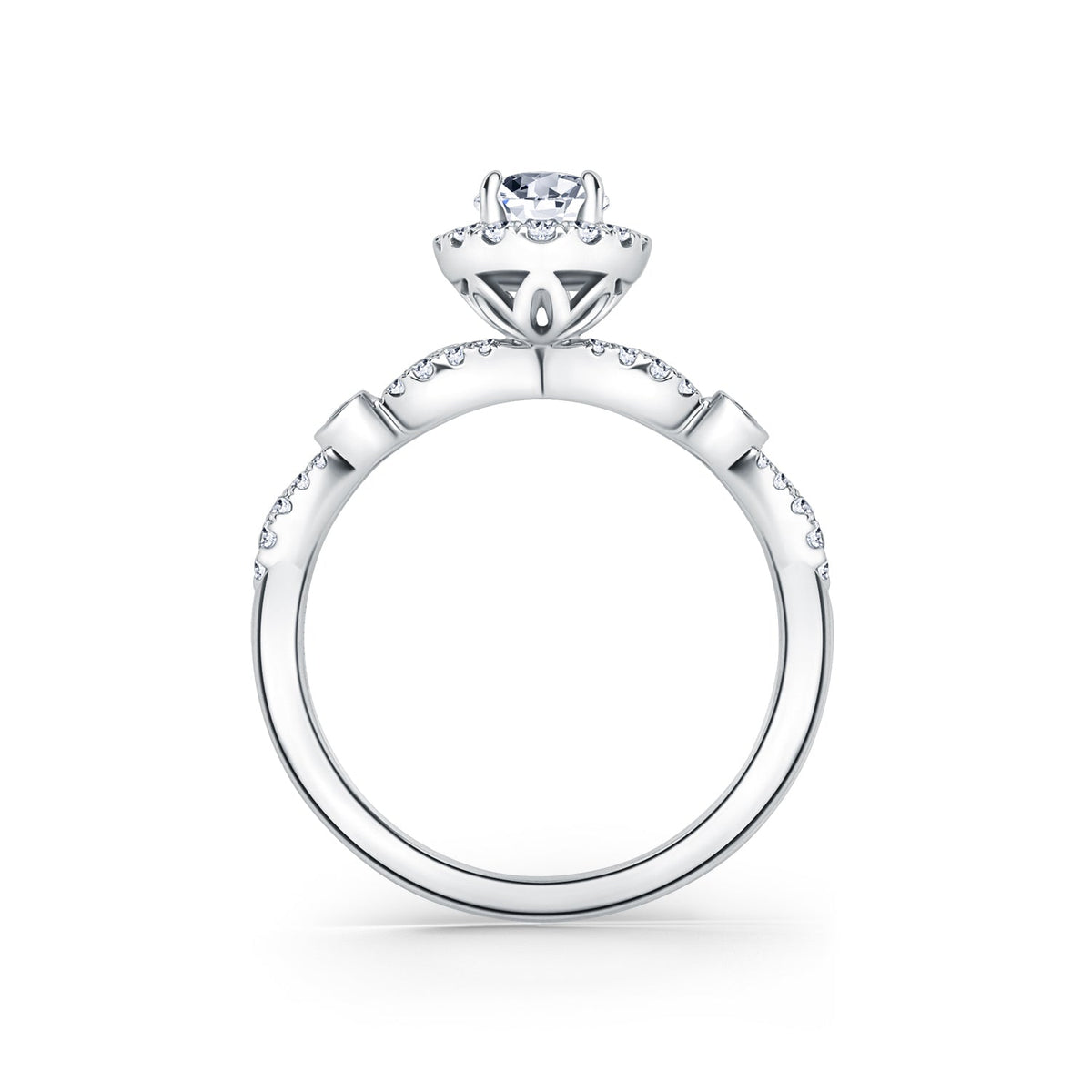 Deco Bezel Accent Floating Halo Diamond Engagement Ring