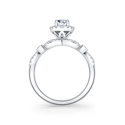 Deco Bezel Accent Floating Halo Diamond Engagement Ring