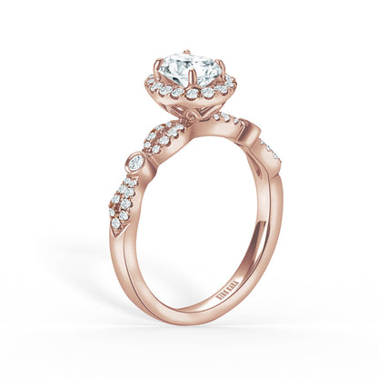 Deco Bezel Accent Floating Halo Diamond Engagement Ring
