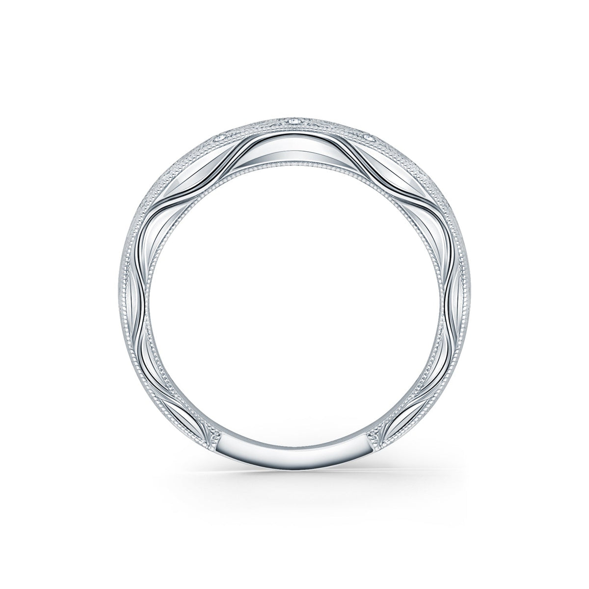 Leaf Oval Accent Diamond Wedding Band