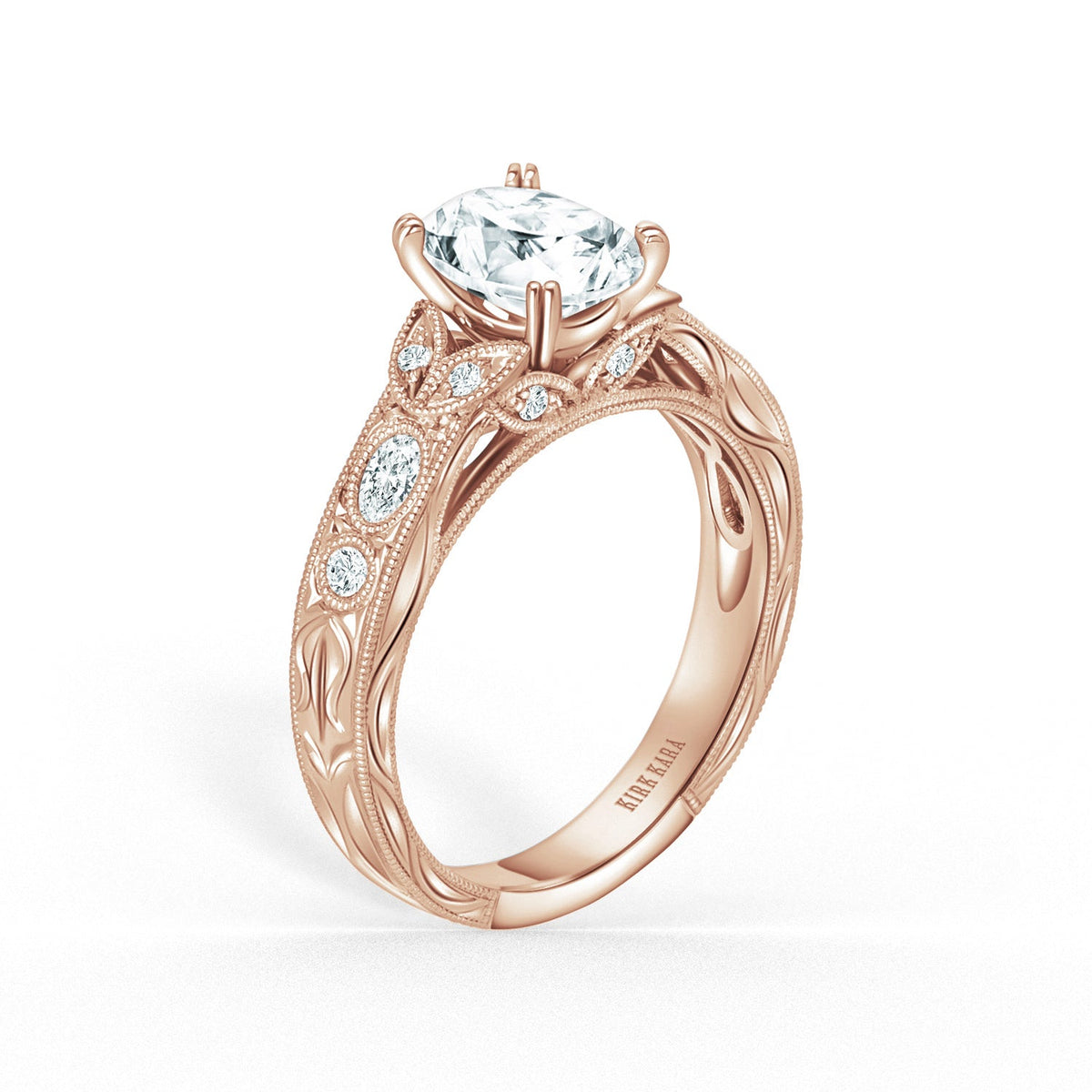 Leaf Oval Accent Diamond Engagement Ring