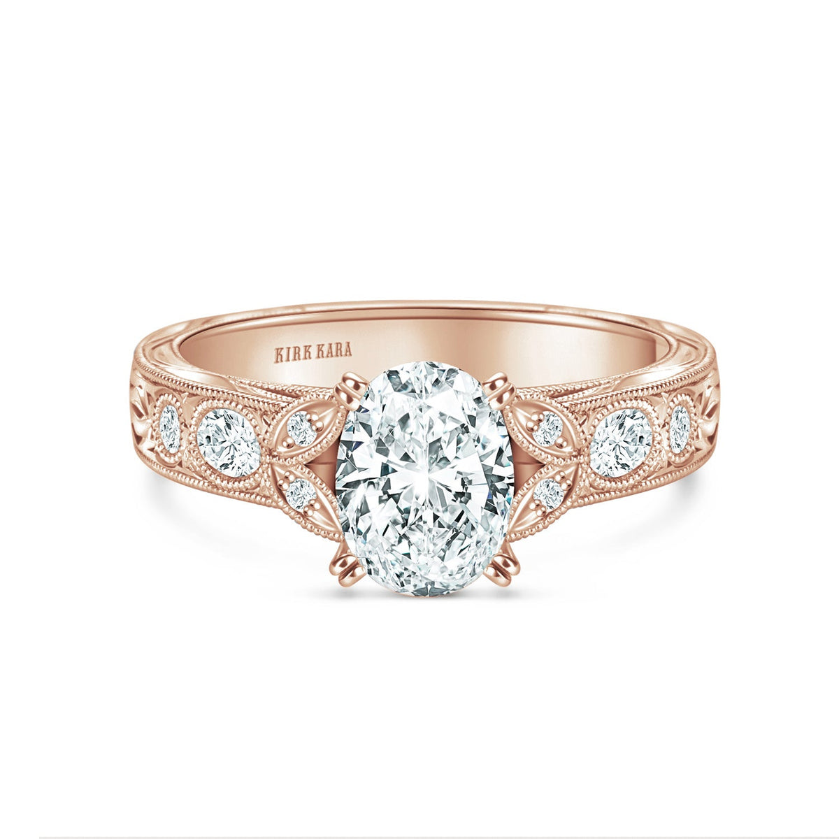 Leaf Oval Accent Diamond Engagement Ring