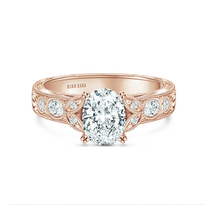 Leaf Oval Accent Diamond Engagement Ring