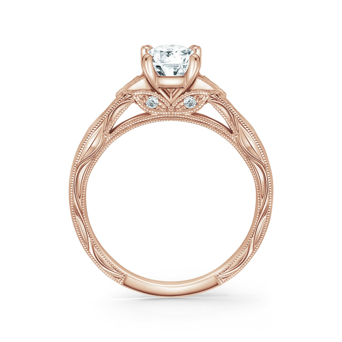 Leaf Oval Accent Diamond Engagement Ring