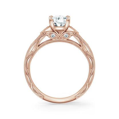Leaf Oval Accent Diamond Engagement Ring
