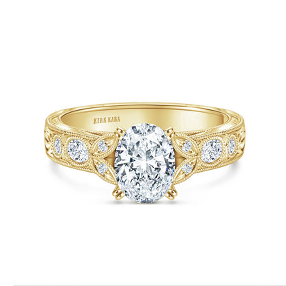 Leaf Oval Accent Diamond Engagement Ring