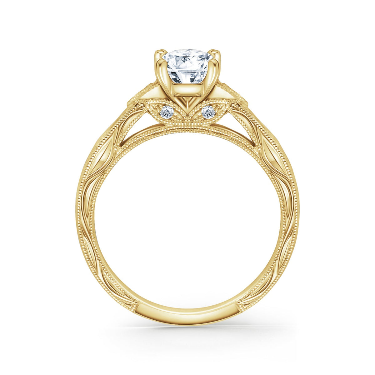Leaf Oval Accent Diamond Engagement Ring