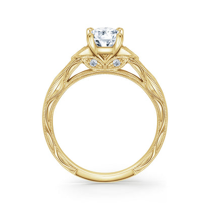 Leaf Oval Accent Diamond Engagement Ring