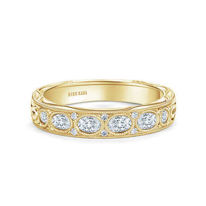 Leaf Oval Accent Diamond Wedding Band