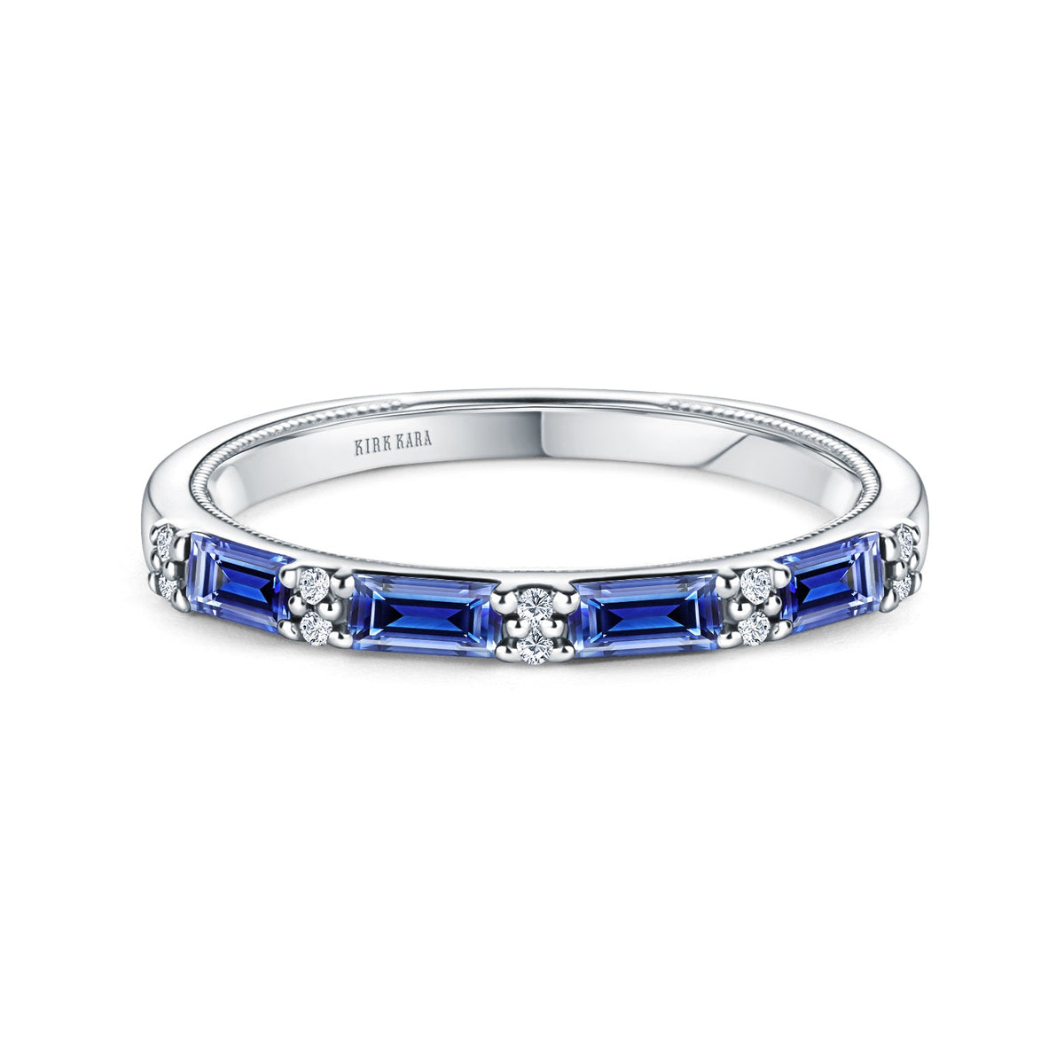 Blue Sapphire Baguette Diamond Wedding Band