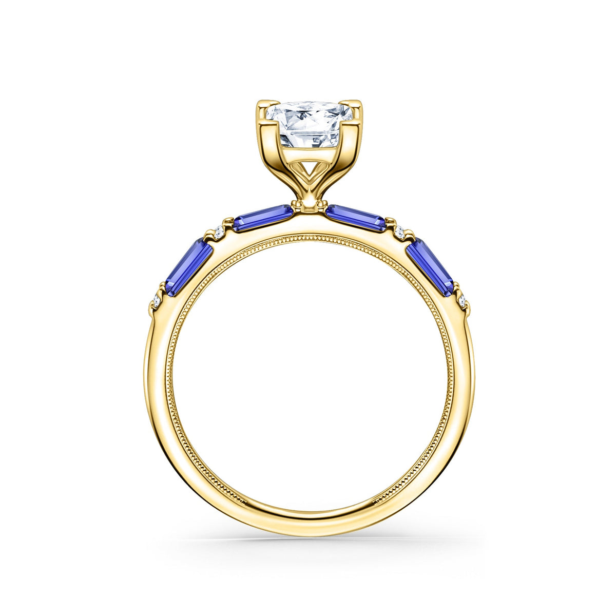 Blue Sapphire Baguette Diamond Engagement Ring