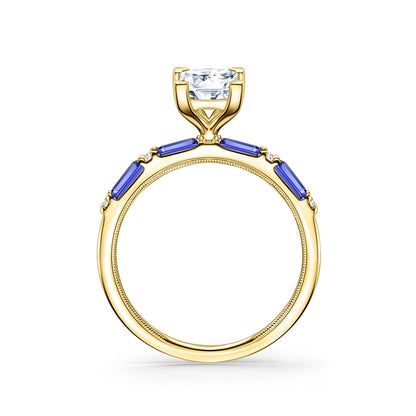 Blue Sapphire Baguette Diamond Engagement Ring