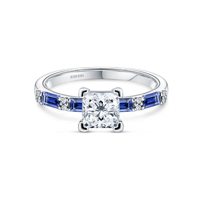 Blue Sapphire Baguette Diamond Engagement Ring